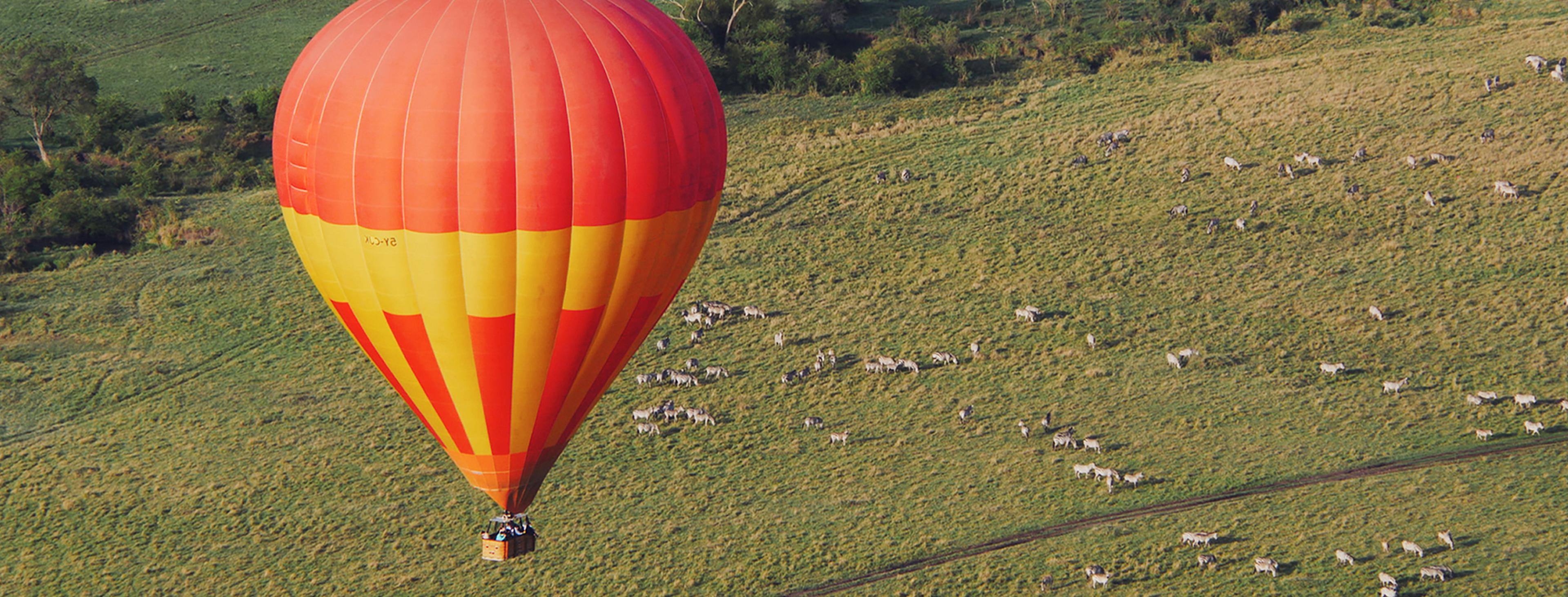 Hot air balloon over the savannah