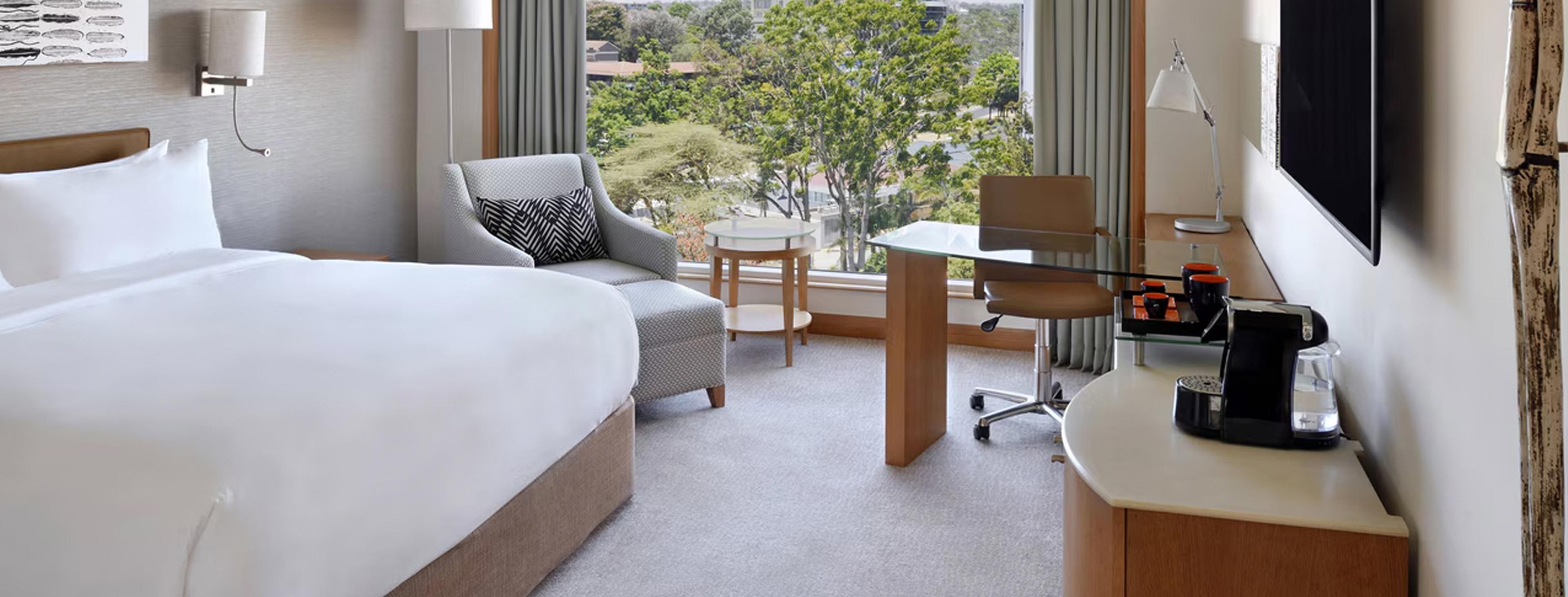 Hotel room overlooking the city